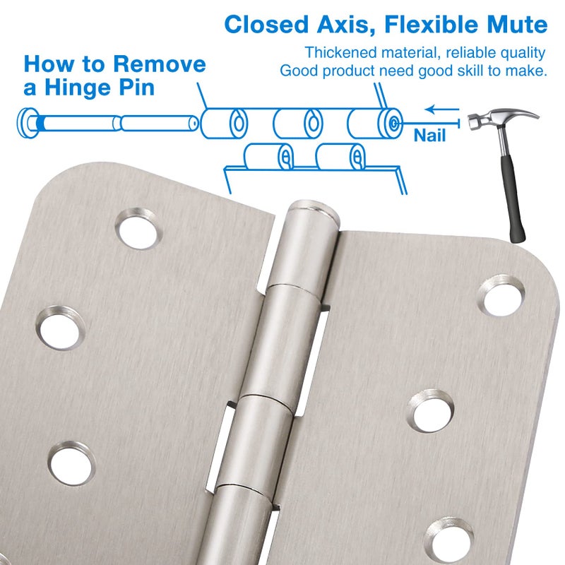 JIW 18 Pack Nickel Door Hinges Brushed Nickel 4"" X 4 Inch Rounded 5/8""Radius Sliver Interior/Exterior Door Hinge Satin Nickel Door Hinges for Doors House Outdoor Door Hardware Hinge Bisagras Para Puertas - Image 4